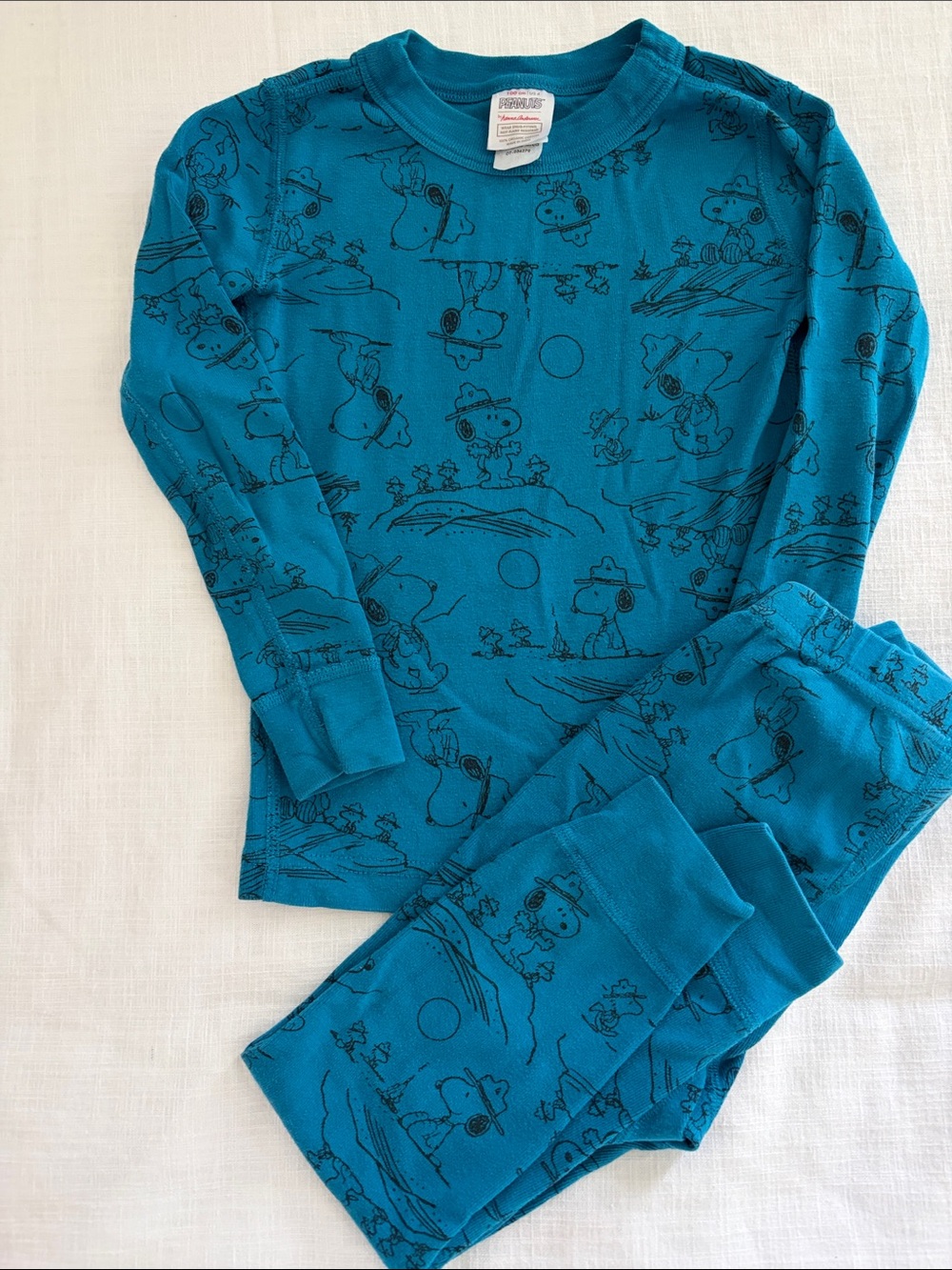 Hanna Andersson Teal Snoopy-Print Long John Pajama Set 100cm/4T